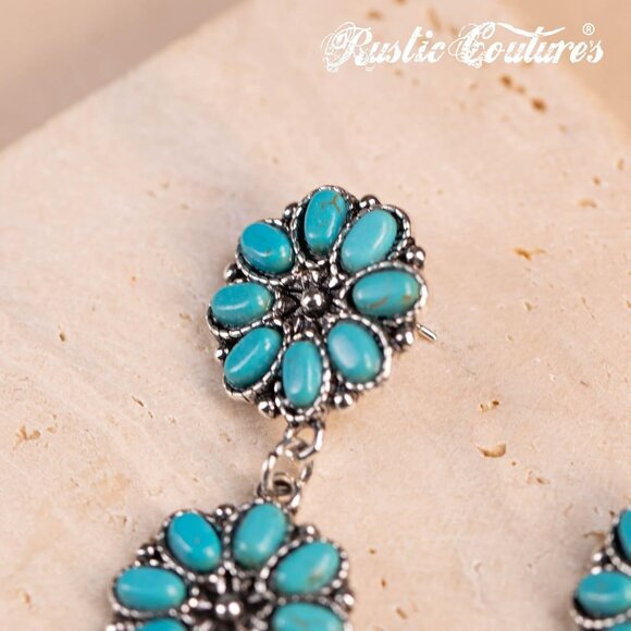 Rustic Couture's Western Turquoise Earrings for Women Statement Western Country - Picture 4 of 7